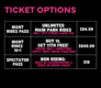 New Night Rides Ticket Options